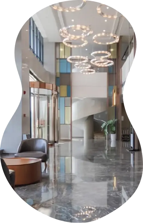 Luxury lobby interior with contemporary lighting and elegant architectural design